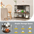 LOKO Wine Rack Table, 47 Inches Industrial Wine Bar Cabinet with Wine Rack & Glass Holders, Freestanding Floor Bar Storage Cabinet for Liquor and Glasses for Home Kitchen Dining Room (Rustic Brown)
