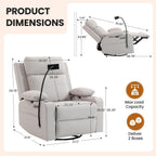 Rocking Chair Nursery with Adjustable Armrests,Power Recliner Chair, Beige | Glider Rocker with Adjustable Headrest And Electric Lumbar Support, Nursing Chair for Breastfeeding, with USB, Cup Holder