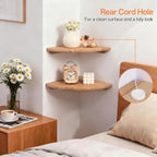 Gieanoo Floating Corner Shelves for Wall Set 2 7inch Solid Oak Rounded Corner Shelves Wall Mounted with Cable Hole Wood Corner Hanging Shelves for Living Room Bedroom Bathroom Kitchen
