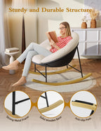 Kidirect Wide Rocking Chair Nursery, Comfy Saucer Nursery Rocking Chairs with Removable Cushion, Indoor Papasan Nursing Chair for Breastfeeding, Mecedora Para Adultos for Living Room & Bedroom (Beige)