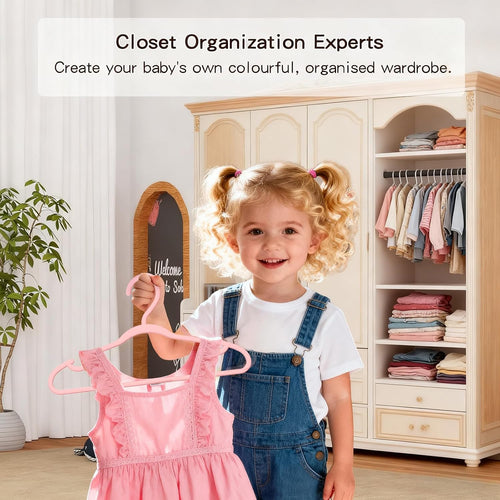 100 Pack Baby Plastic Hangers,12.83" Ultra-Thin,Non-Slip Hangers for Children. Ideal for Closets and Nurseries.Designed for Newborns and Children's Clothing,Including Trousers,Coat,Dresses.(Pink)