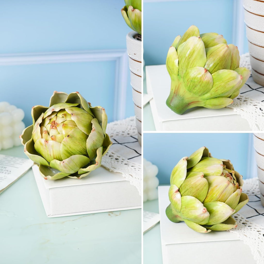 Notakia 3Pcs Green Large Faux Artichokes for Decoration Bowl Fillers Fake Fruit Artificial Artichokes that Look Real Realistic Fake Vegetable Decor for Home Kitchen Table Party Centerpiece