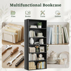 6 Tier Bookshelf, 63" Tall Open Display Bookcase with Reinforced Back & Anti-Tip Kit, Heavy Duty Wood Book Shelves for Home Office, Living Room & Bedroom, Black