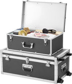 VEVOR Storage Trunk, Set of 2, Wooden Suitcase Storage Boxes with Padlocks, Large Trunk Includes Casters and 3 Metal Handles, Decorative Store Chest with Lids for Travel, Apartment, Dorm, Gray