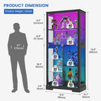 Gurexl Display Cabinet with Motion Sensor LED Lights, Glass Curio Cabinet with Adjustable Shelves & Glass Door, Modern Tall Display Case for Collectibles, Toys, Figures, Ideal for Living Room, Black