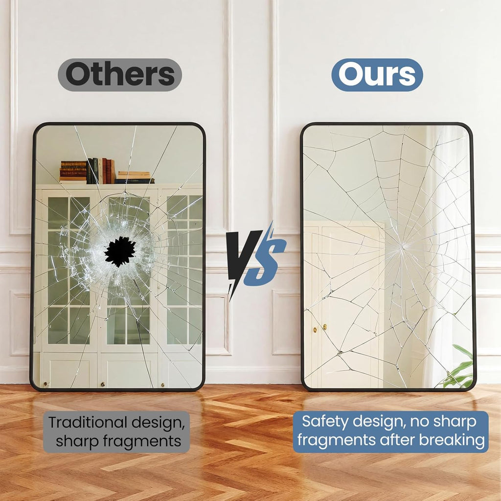 NEWBULIG 30X48 Inch Bathroom Mirror, Rectangle Wall Mirror with Rounded Corners, Black Vanity Mirrors for Bathroom Sink with Metal Frame for Bedroom, Entryway, Hangs Horizontally or Vertically