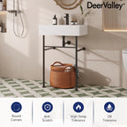 DeerValley 24"x17" Console Bathroom Sink, Free Standing 30 Inch Stainless Steel Support Pedestal Legs, Wall-Mounted White Ceramic Basin, Modern Rectangular Sink Porcelain, Matte Black