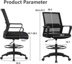 PayLessHere | Drafting Chair | Black | Tall Office Chair with Adjustable Seat Height & Footrest, Ergonomic Mesh Back, Lumbar Support, 360 Degree Swivel Rolling Wheels | for Workspaces & Home Office