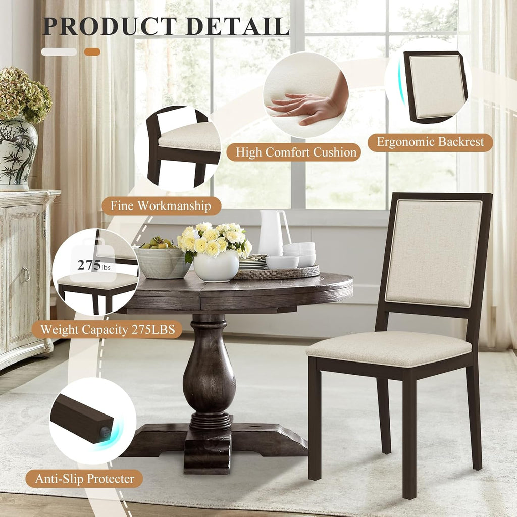 COLAMY Wooden Dining Chairs Set of 2, Mid Century Modern Upholstered Dining Chairs, 19 Inch Fabric Dining Room Chair with Back for Kitchen Dining Living Room Courtyard Waiting Leisure Area, Brown