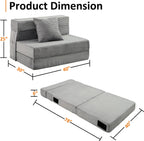 JKMAX Twin Size Folding Sofa Bed - 4 in 1 Convertible Sleeper Chair with Pillow - High Density Memory Foam Futon Couch - Foldable Bed for or Living Room Bedroom (Dark Grey)