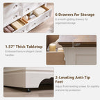 6 Drawers Dresser for Bedroom 54" Wide Wood Nursery Dressers w/Roman Column | Large Dressers & Chests of Drawers, Wooden Dresser TV Stand for Nursery Bedroom Living Room Hallway, Antique White