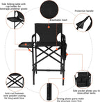 mefeir 30" Tall Directors Chair Black Folding with Side Table Storage Bag,Portable Makeup Artist Bar Height, Aluminum Frame 300 lbs Capacity, 19.2" D x 23.6" W x 45.6" H