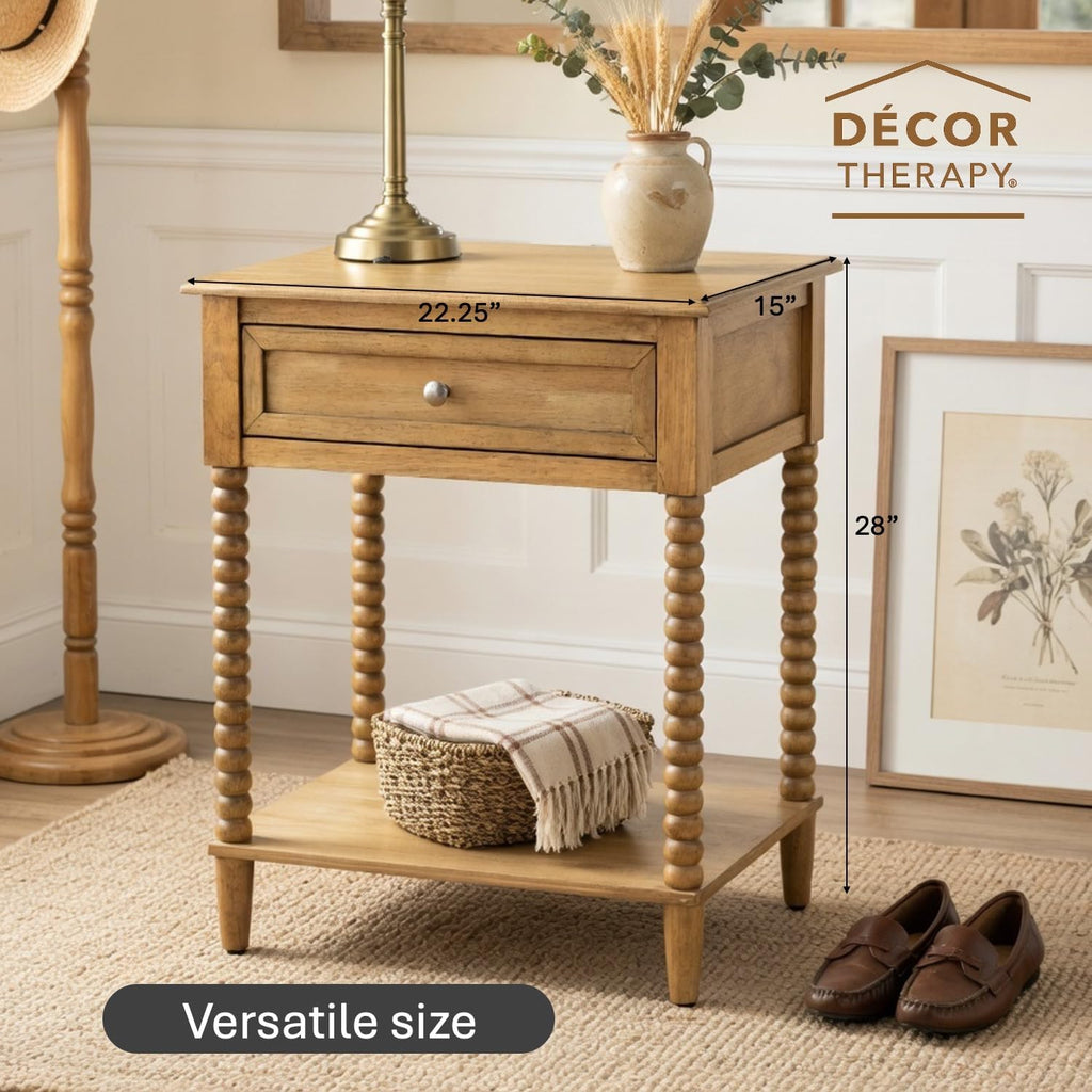 Decor Therapy Preston Traditional Single Drawer Side Table, Classic Bedside End Table with Lower Shelf, Seadrift