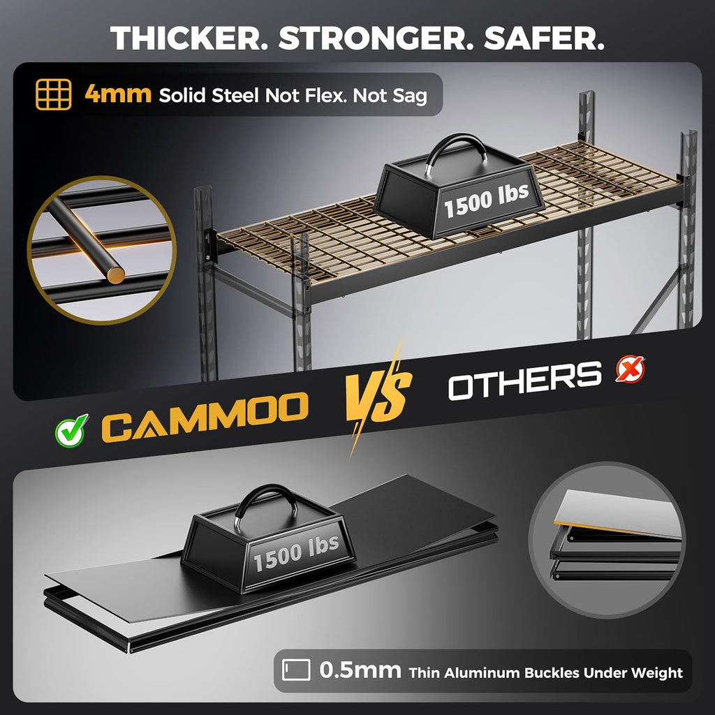 CAMMOO 72''W Heavy Duty Storage Shelves, 6000LBS Metal Garage Shelving Unit with Magnetic Label, Upgraded Structure, Solid Steel Industrial Rack, Easy Assembly for Basement, 72''W x 24''D x 72''H