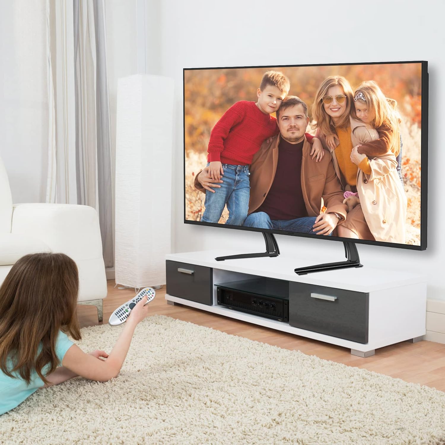 ELIVED Universal Table Top TV Stand for Most 27 to 55 inch LCD LED Plasma Flat/Curved Screen TVs, TV Base Height Adjustable Leg Stand, Replacement TV Feet Holds up to 88lbs, Max VESA 800x400mm