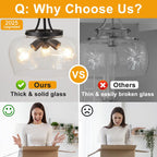 14.2" Modern Pendant Lights Kitchen Island, 3-Light Matte Black Pendant Light Fixtures with Clear Glass Shade, Industrial Hanging Pendant Lights Fixture for Kitchen Island Dining Room Bedroom Entryway