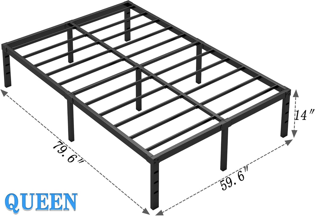 NEW JETO Metal Bed Frame,Queen Size Bed Frame with Storage Space,Heavy Duty Sturdy Mattress Foundation,Easy Assembly,No Box Spring Needed, Black,14 Inch,Queen