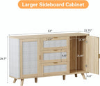 63" Large Farmhouse Storage Cabinet with 3 Drawers 2 Doors, Wood Buffet Sideboard Cabinet Coffee Bar for Kitchen, Living Room