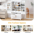 71" Tall Farmhouse Kitchen Pantry Cabinet with Adjustable Shelves & 7 Drawers, 2 Doors, Pantry Storage Cabinet f, Freestanding Coffee Bar Cabinet for Kitchen, Dining Room, White