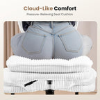 HOMRELEXA Cross Legged Office Chair, Ergonomic Cloud Criss Cross Desk Chair, Meditation Chair with Wheels, Height Adjustable Seat for ADHD, Wide Kneeling Chair with Back Support, Corduroy Fabric,White