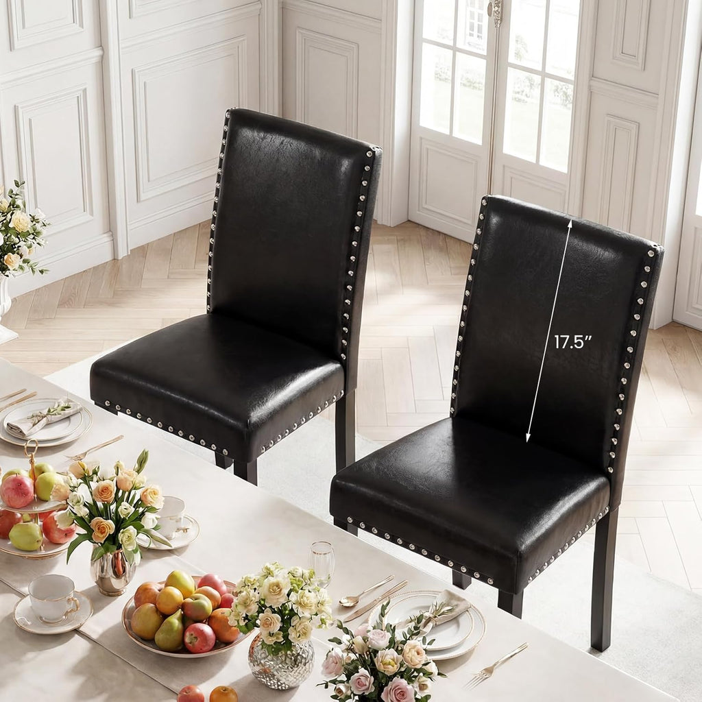 Giantex Black Dining Chairs Set of 4, Faux Leather Upholstered Parsons Kitchen Chairs with Solid Rubber & Bent Wood Legs, Thick Padded Seat, Armless Side Chairs for Living Dining Room Restaurant