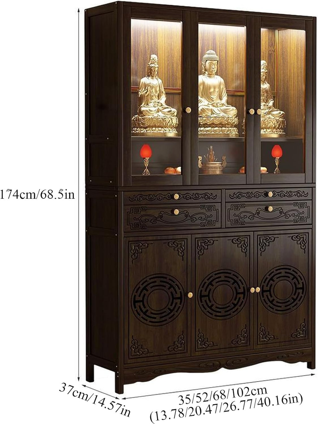 Buddhist Altar Cabinet, Wooden Meditation Table with Storage, Large Personal Shrine Table for Mindfulness and Practice