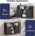Sideboard Buffet Storage Cabinet, Modern Wood Sideboard with 2 Fluted Doors, Coffee Bar Buffet Table with 4 Large Open Shelf, Accent Storage Cabinet for Living Room Entryway, Black