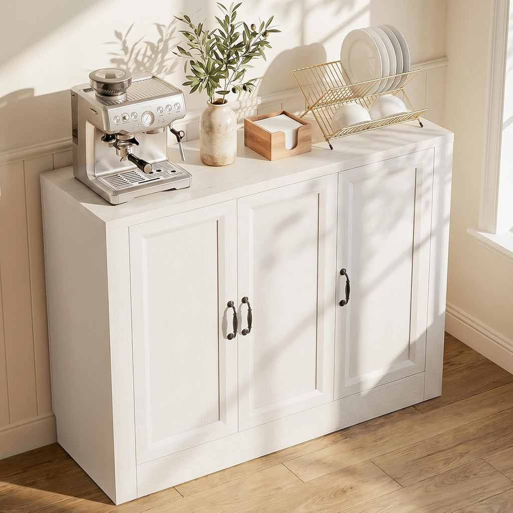39" Modular Buffet Sideboard Cabinet, Expandable Storage Cabinet System, 3-Door Coffee Bar Cabinet with Adjustable Shelves, Waterproof Media Console for Living Room, White