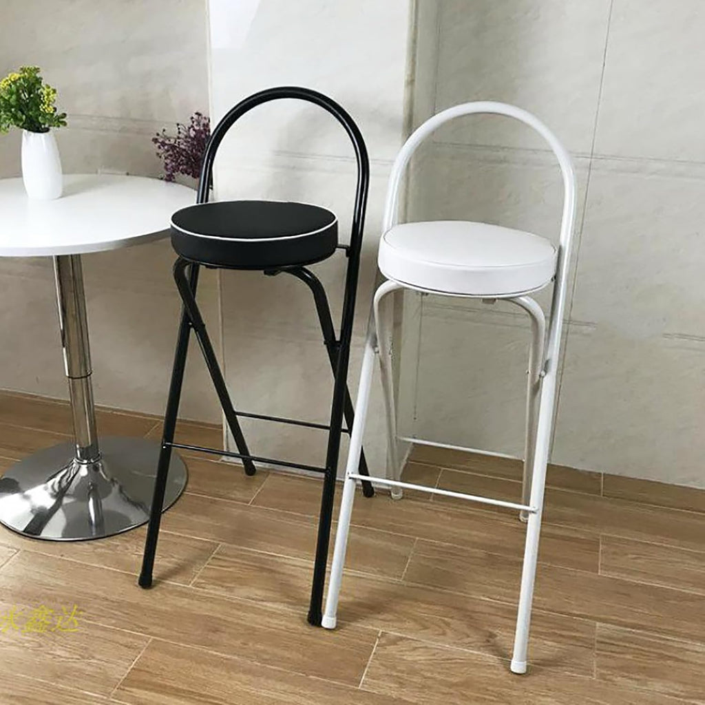 QQXX Folding Bar Stool with Footrest,Leather Padded Folding Kitchen Stool,Portable Counter Height Foldable Stool Tall Bar Stools for Outdoor Kitchen Shop Cafe(2 Pc, White Seat Height 29.5")