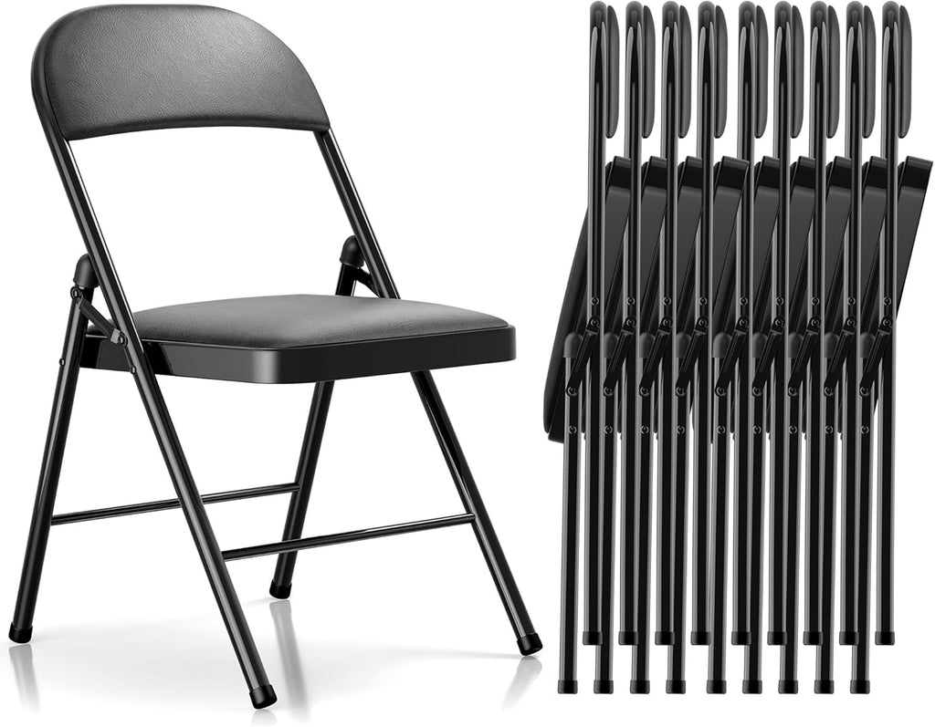 Fenbeli Padded Folding Chairs Set of 10 for Weddings, Holds 330 lb Each, Cushioned PU Leather Folding Banquet Chairs with Double-Braced Steel Frame, Fold Flat for Conferences Events