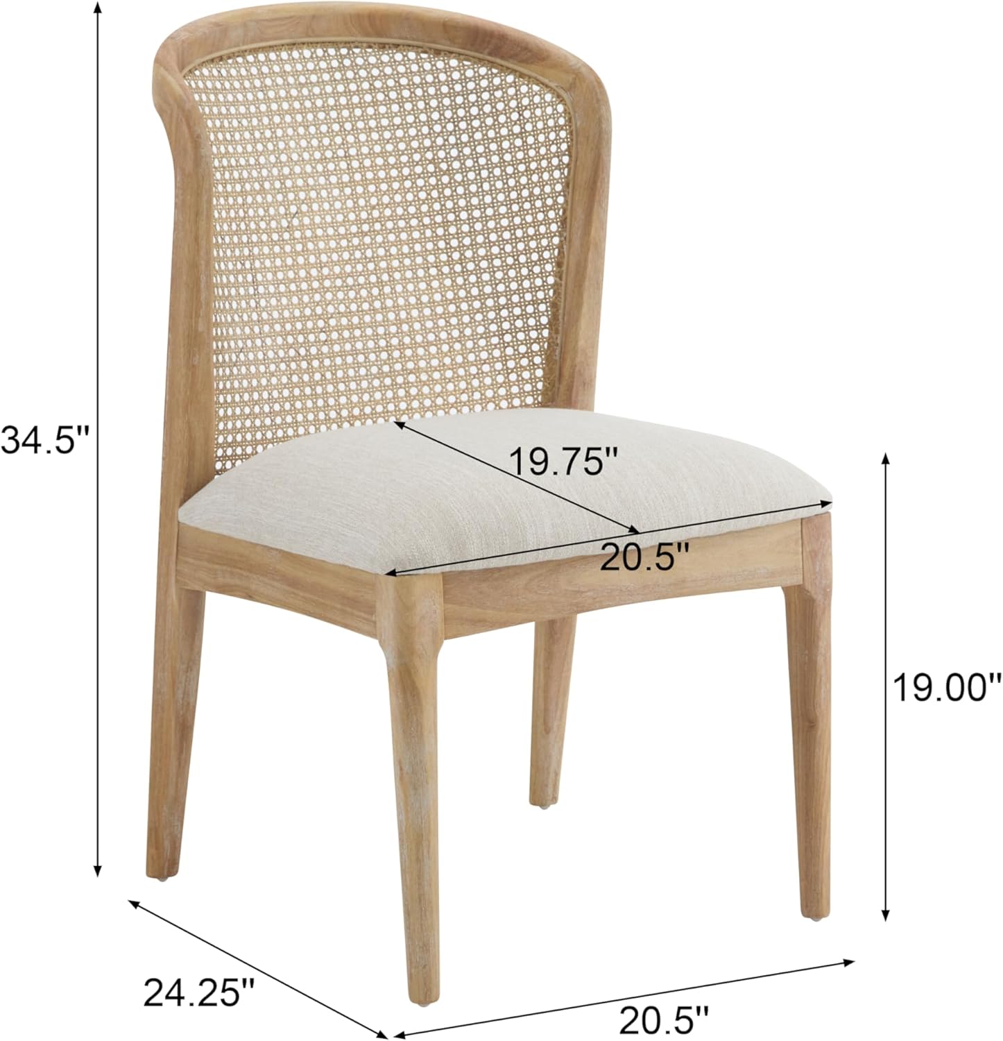 Modern Dining Chairs Set of 2, Fabric Upholstered Kitchen Chairs with Cane Webbing Back and Rubberwood Frame, Beige and Natural for Dining Room