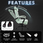 Shintenchi Big and Tall Gaming Chair Fabric Pocket Spring Cushion,High Back Recliner with Footrest and Headrest for Adults, Massage Lumbar Support for Home Office, Ergonomic Computer Desk Chair, Green