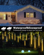 Flacchi Warm White 20 Tubes 480 LED Raindrop Meteor Shower Icicle Lights with Timer Function Cascading Falling Rain Lights for Holiday Party Christmas Decorations