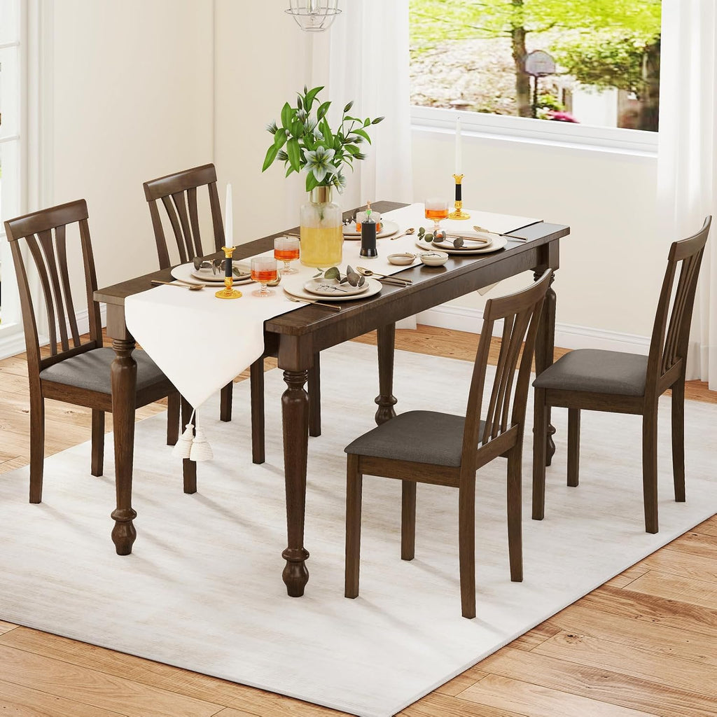 Giantex Wooden Dining Chairs Set of 4, Linen Fabric Upholstered Kitchen Armless Chair w/Rubber Wood Frame, Padded Seat, High Curved Back, Farmhouse Accent Side Chairs for Living Room (Brown+Gray)