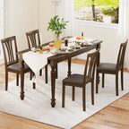 Giantex Wooden Dining Chairs Set of 4, Linen Fabric Upholstered Kitchen Armless Chair w/Rubber Wood Frame, Padded Seat, High Curved Back, Farmhouse Accent Side Chairs for Living Room (Brown+Gray)