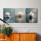 Calm Zen Lotus Stacked Stones Spa Wall Art, Modern Spiritual Lotus Blooming on Stones Artworks for Zen Office Serene Home Deco Meditation Rooms Yoga Studios and Zen Enthusiasts - Framed, 12"x16"x3