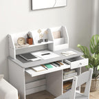 Qaba Kids Desk and Chair Set with Storage, Study Desk with Chair for Children 5-8 Years Old, Gray