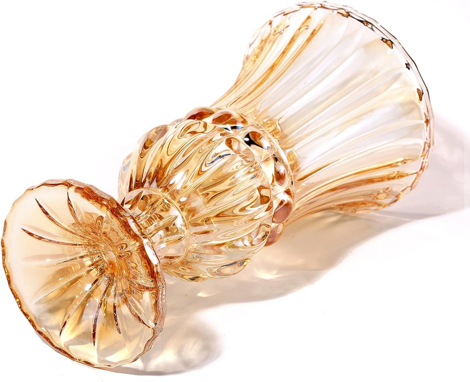 11.6" High Amber Glass Vase, Art Plant Flower Vase. Decorative for Home Office Wedding Holiday Party Celebrate Centerpiece Decor