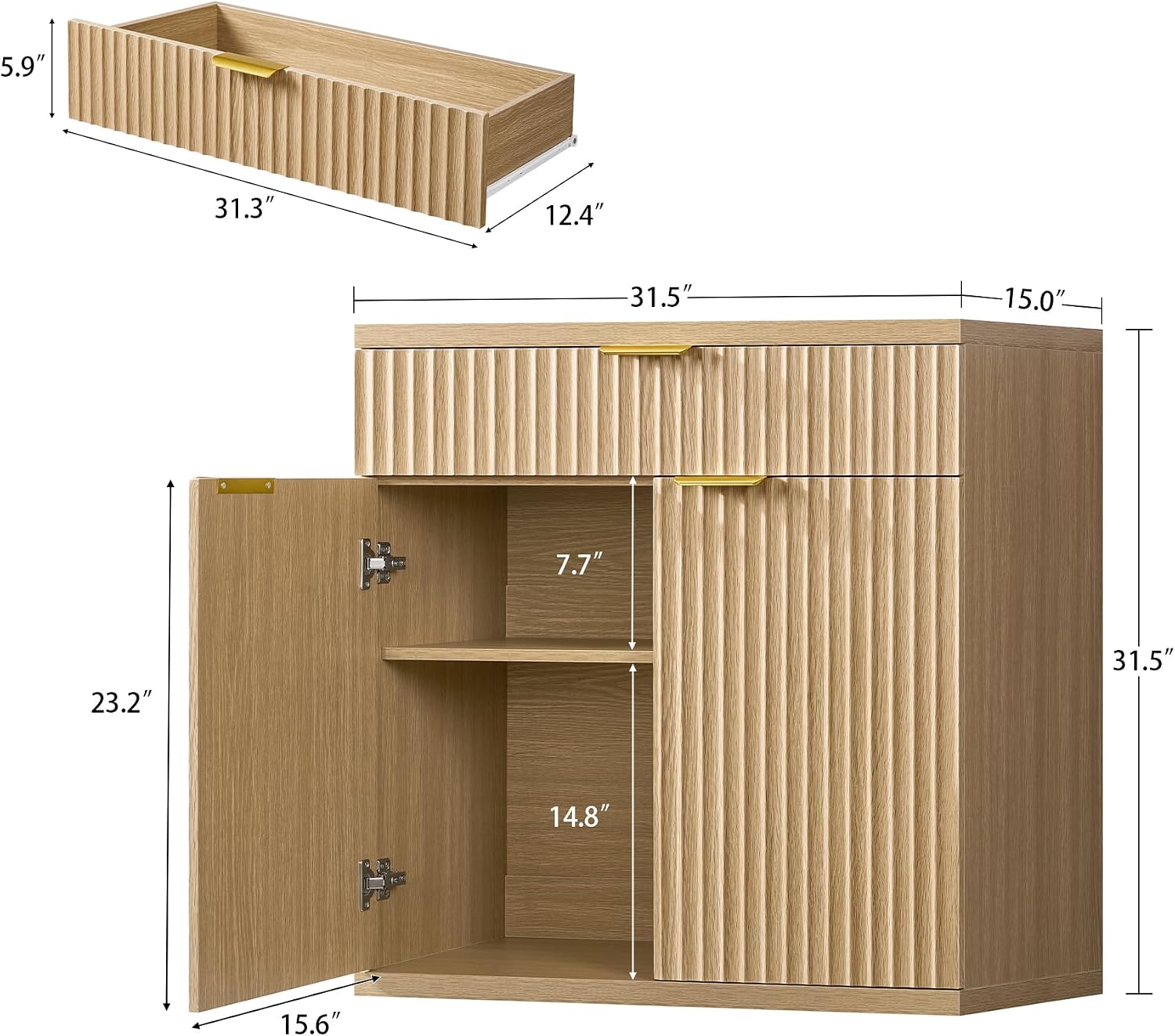 TEENFON Fluted Buffet Cabinet with Storage, 63" Sideboard Cabinet, Coffee Bar Cabinet with 2 Doors and Adjustable Shelf for Living Room, Kitchen, Entryway, Natural
