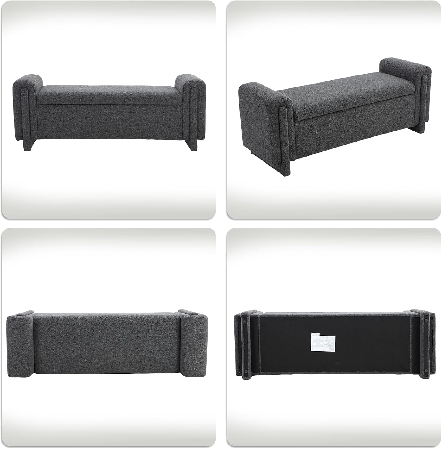 CIMOTA Modern Storage Ottoman Bench, 58” Large Upholstered Storage Bench with Armrests, Boucle Fabric Bedroom End of Bed Bench-Comfy Padded Footstool for Living Room, Entryway, Black