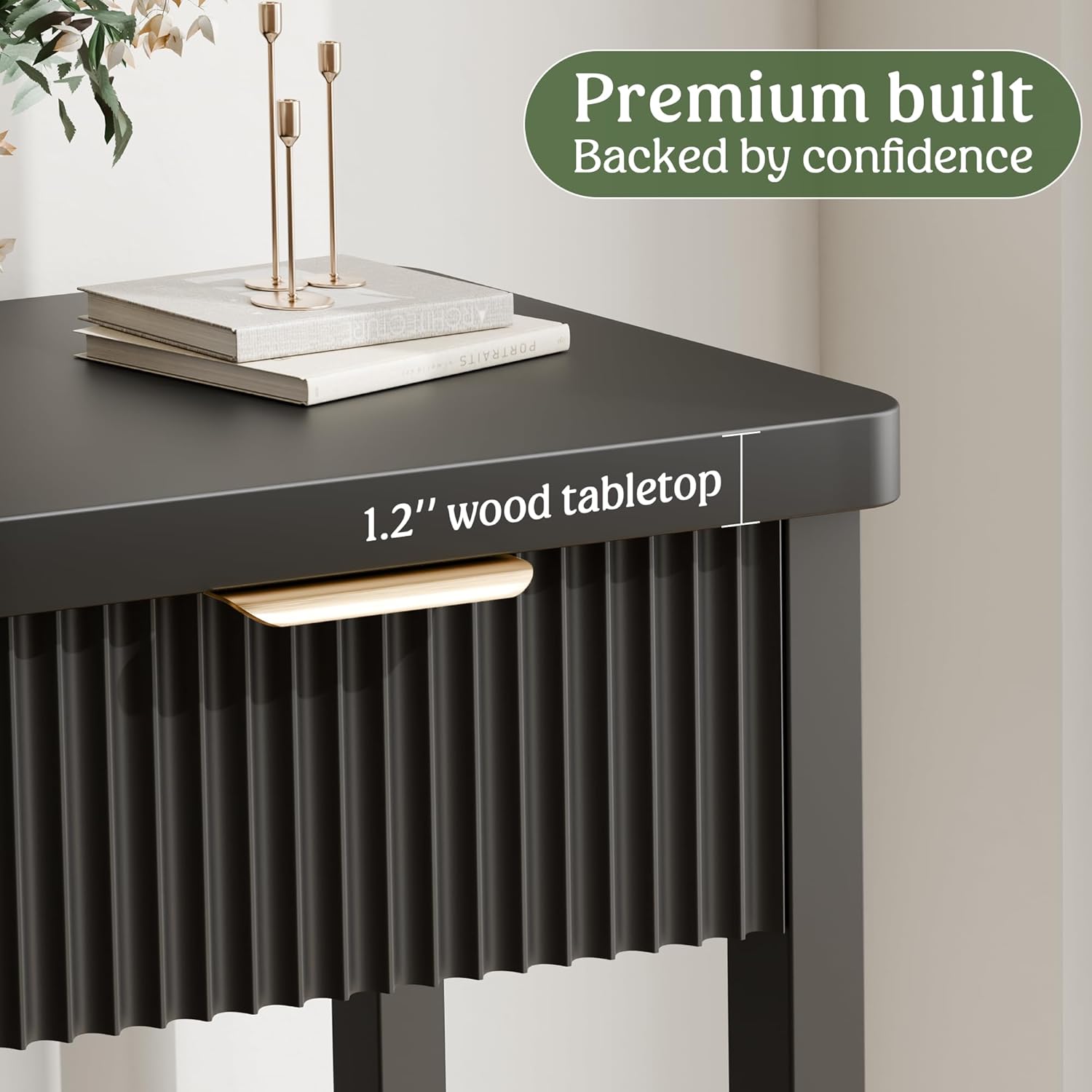 Lulive Fluted Console Table, 51 Inch Entryway Table with 3 Drawers | Scandi farmhouse look with quiet full-extension slides, open lower shelf, profile for hallway, entry, foyer or behind sofa.
