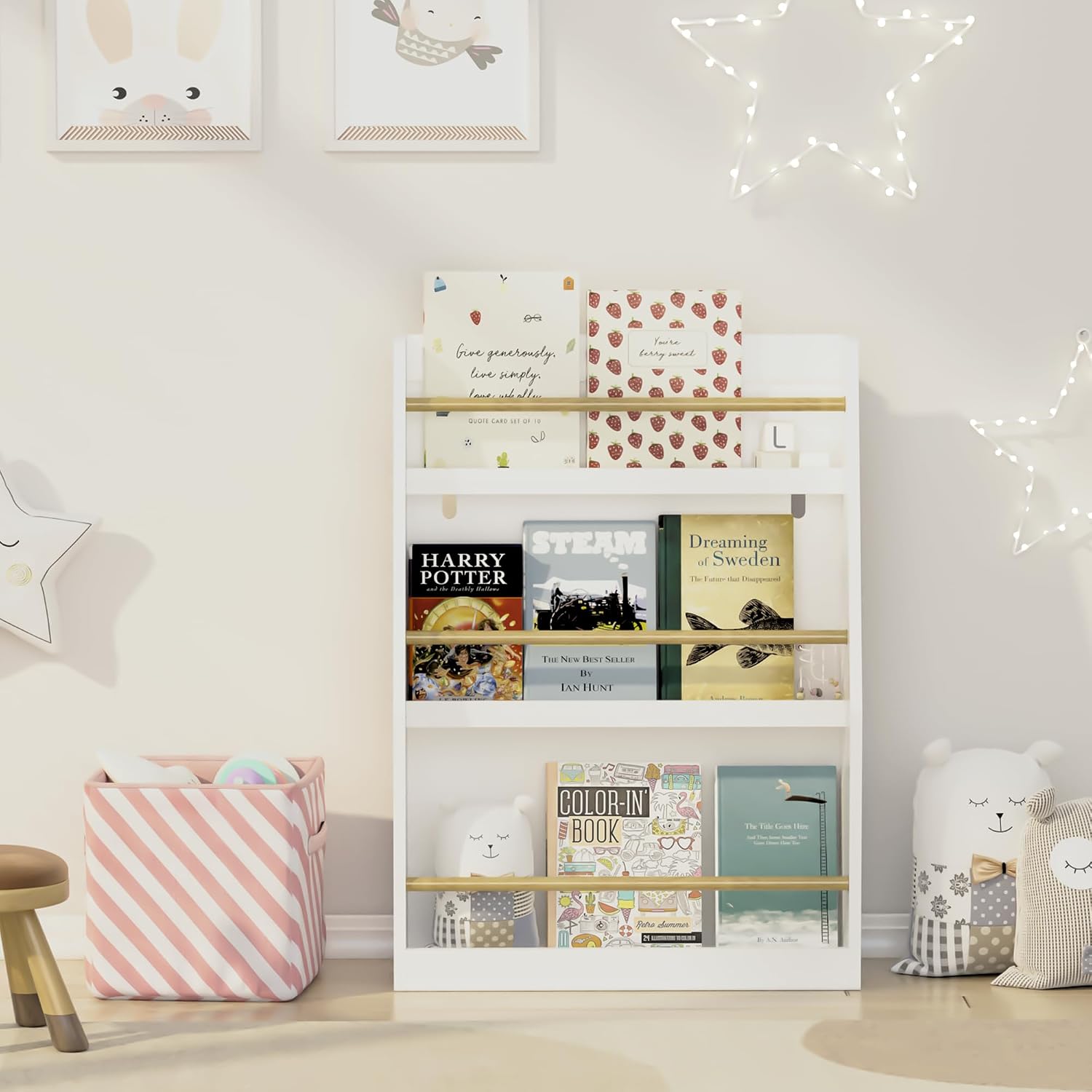 3 Tier Book Shelf,Book Rack, Helps Keep Bedrooms, Playrooms, and Classrooms Organized,White