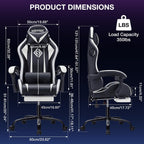 HOFFREE RGB Gaming Chair with Speakers Massage Computer Gaming Chair with LED Lights and Footrest High Back Video Game Chair for Adults White and Black