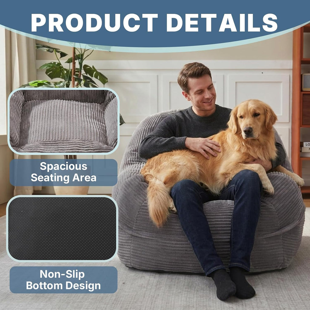 EBENCHICO Giant Bean Bag Chair for Adults and Teens, Corduroy Large Bean Bag Chairs with Armrests, Adult BeanBag Sofa Couch Chairs with Filler, Comfy Reading Chair Floor Sofa for Gaming, Napping
