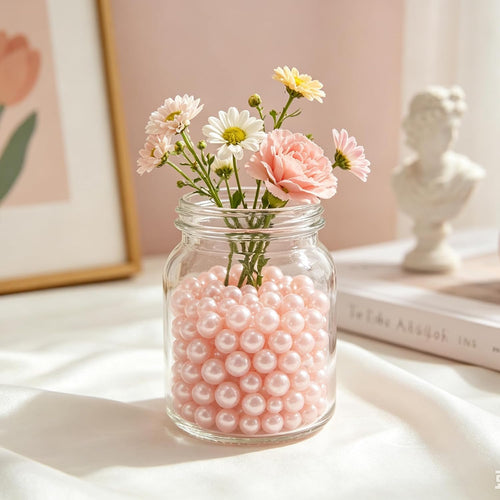 1000Pcs 8mm 0.3inch Pink Vase Filler Pearl Beads for Centerpiece, No Hole Artificial ABS Pearls for Table Decor, Colorful Beads in Bulk for Crafting and Wedding Party Decoration