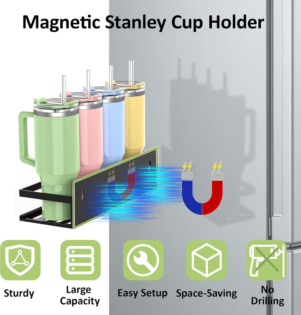 SMRCAD 4 Pack Magnetic Water Bottle Holder for Refrigerator,Stanley Cups Storage Holder Tumbler Organizer Fits 20/30/40 oz for Any Metal Surface No Drilling Needed