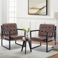MALOL Mid Century Modern Accent Chair Set of 2, Comfy Living Room Chair, Brown Leather Accent Chair, Faux Leather Reception Armchair with Metal Legs for Living Room Bedroom Reception Office, Brown