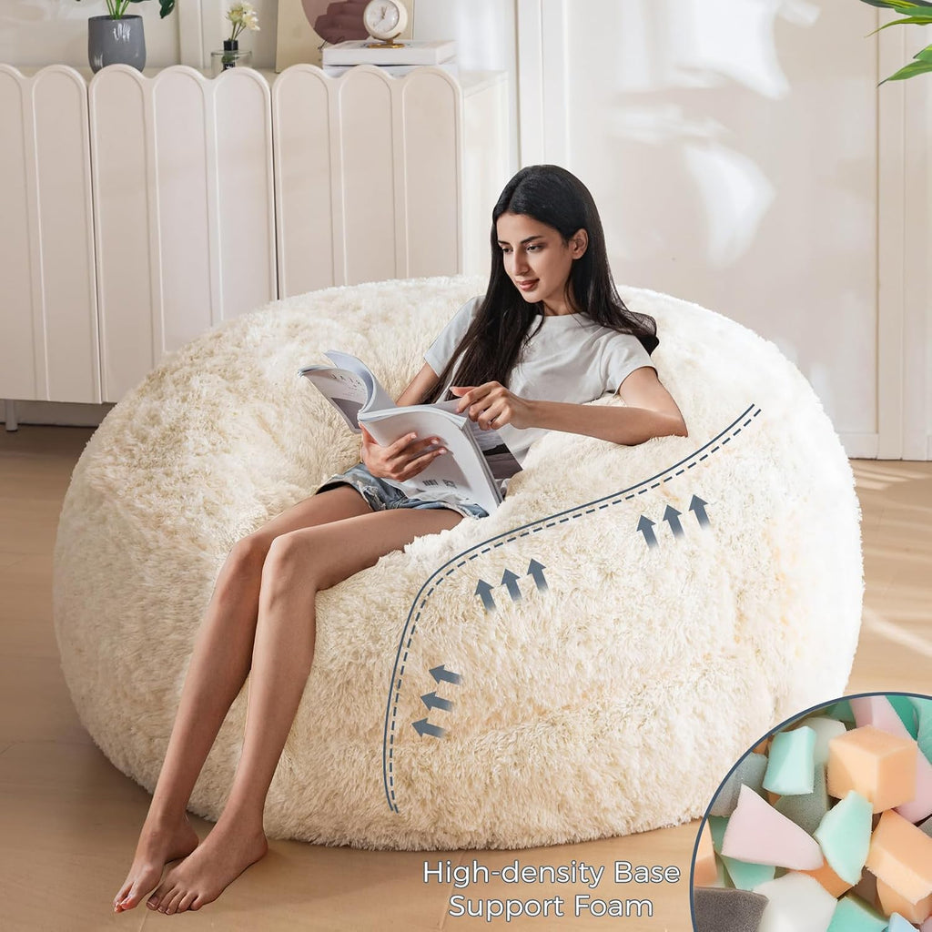 MAXYOYO Bean Bag Chair for Adults, Large 4 ft Bean Bag Chair with Foam Filling, Ultra Soft Fur Lazy Sofa for Living Room Bedroom, Machine Washable Cover