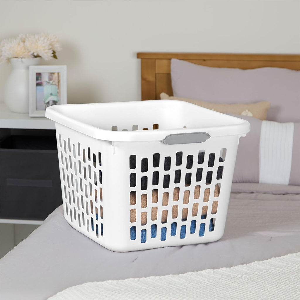 Sterilite 6-Pack 1.5 Bushel Capacity Square Laundry Basket, White – Plastic Clothes Hamper Storage with Ventilated Rectangular Holes & Large Comfort Grip Handles for Easy Carry
