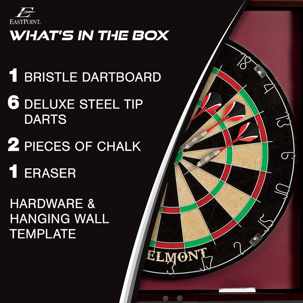 EastPoint Sports Official Size Dart Board Cabinet Set- Easy-Assembly & Complete with 6 Deluxe Steel Tip Darts and Accessories -Premium Darts Set with Scoreboard for Bar Games & Indoor Games